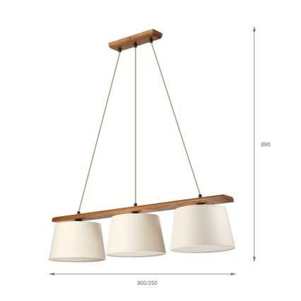Hanglamp aan kabel AIDA 3xE27/15W/230V Ø 25 cm eik/crème