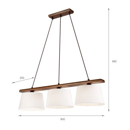 Hanglamp aan kabel AIDA 3xE27/60W/230V Ø 25 cm eik/walnoot