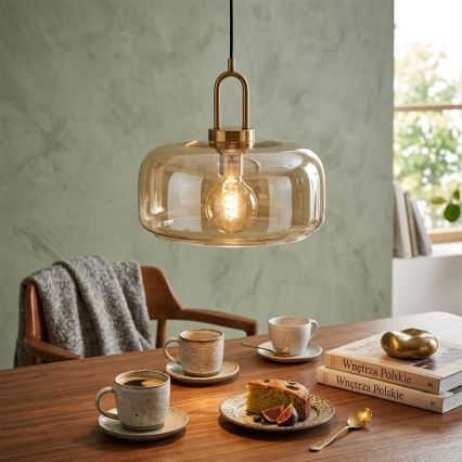 Hanglamp aan kabel AMAYA 1xE27/15W/230V goud/rookbeige