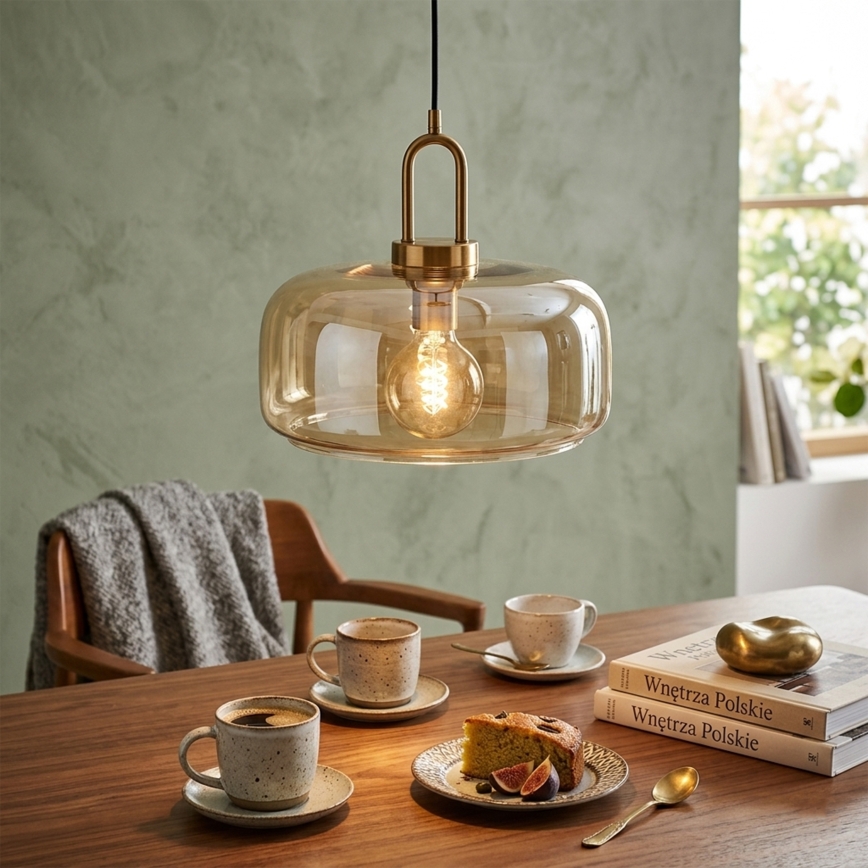 Hanglamp aan kabel AMAYA 1xE27/15W/230V goud/rookbeige