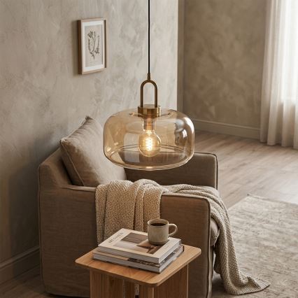 Hanglamp aan kabel AMAYA 1xE27/15W/230V goud/rookbeige