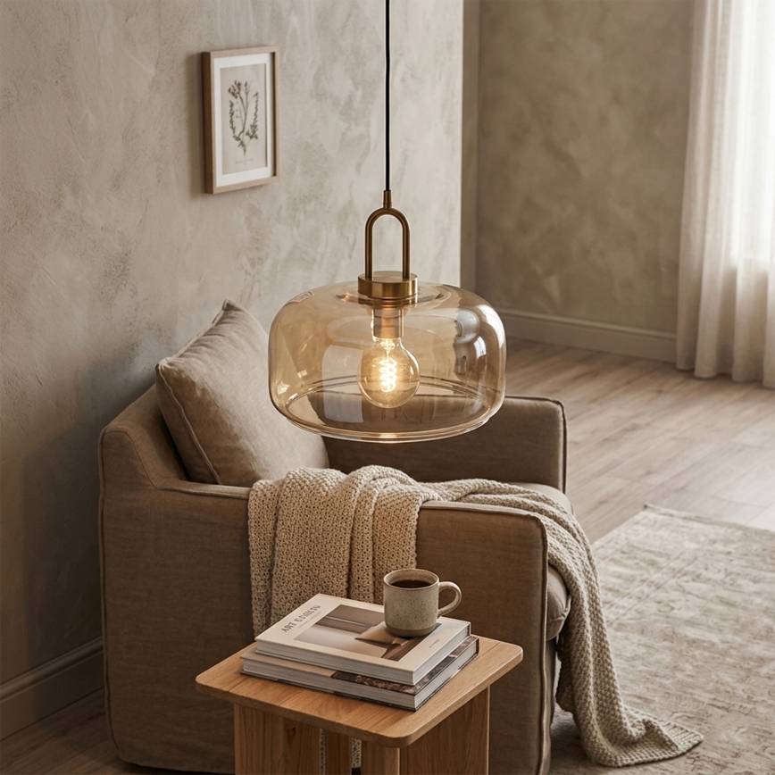 Hanglamp aan kabel AMAYA 1xE27/15W/230V goud/rookbeige