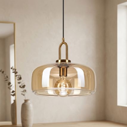 Hanglamp aan kabel AMAYA 1xE27/15W/230V goud/rookbeige
