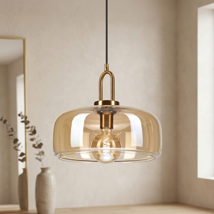 Hanglamp aan kabel AMAYA 1xE27/15W/230V goud/rookbeige