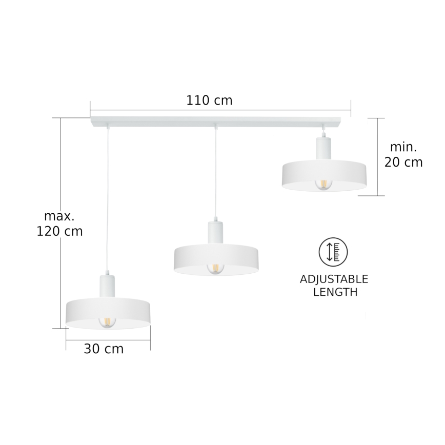 Hanglamp aan kabel ARCANE 3xE27/60W/230V wit
