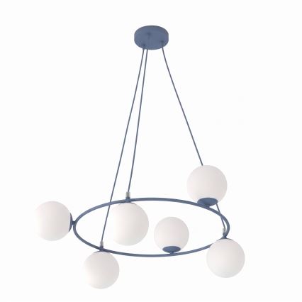 Hanglamp aan kabel AZURA 6xE14/10W/230V blauw/wit