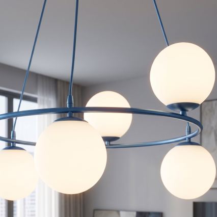 Hanglamp aan kabel AZURA 6xE14/10W/230V blauw/wit