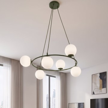 Hanglamp aan kabel AZURA 6xE14/10W/230V groen/wit