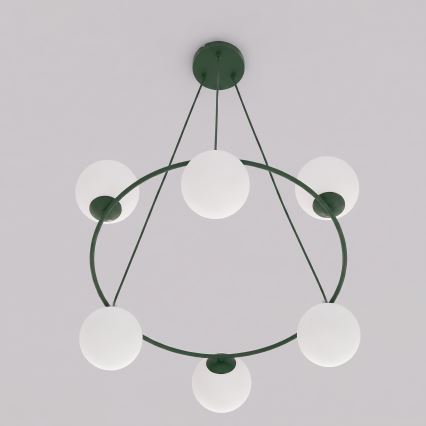 Hanglamp aan kabel AZURA 6xE14/10W/230V groen/wit