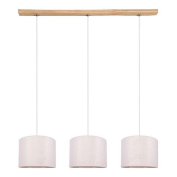 Hanglamp aan kabel BENITA 3xE27/40W/230V crème/eiken