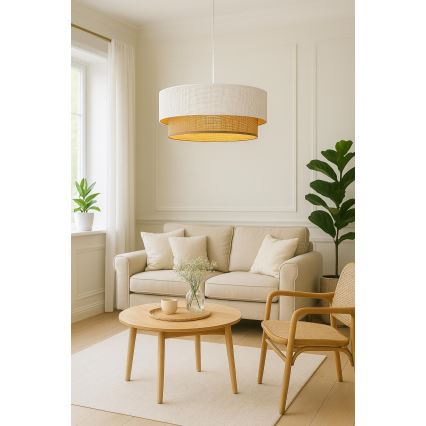 Hanglamp aan kabel BORHO, 1x E27, 60W, 230V, Ø 50 cm, wit/jute