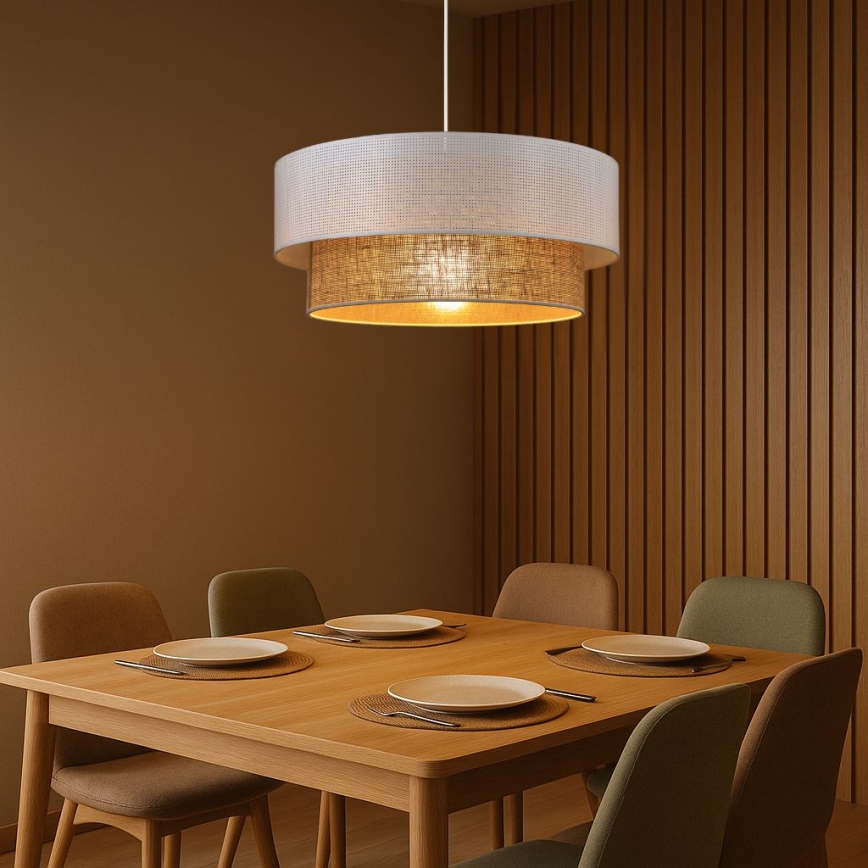 Hanglamp aan kabel BORHO, 1x E27, 60W, 230V, Ø 50 cm, wit/jute