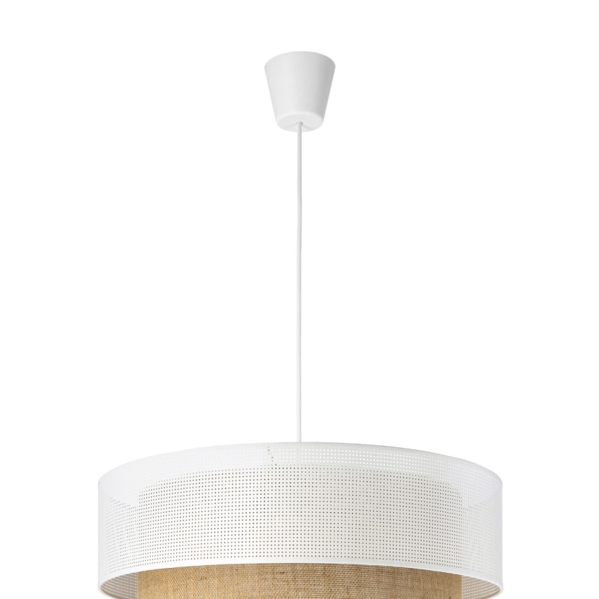 Hanglamp aan kabel BORHO, 1x E27, 60W, 230V, Ø 50 cm, wit/jute