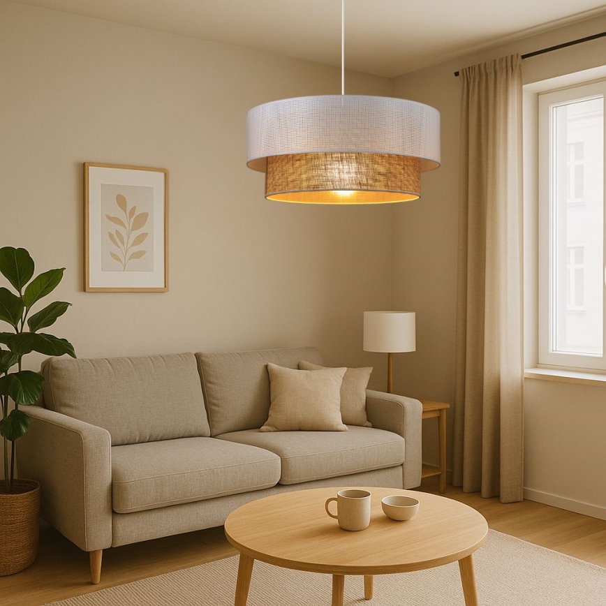 Hanglamp aan kabel BORHO 1xE27/60W/230V Ø 40 cm wit/jute