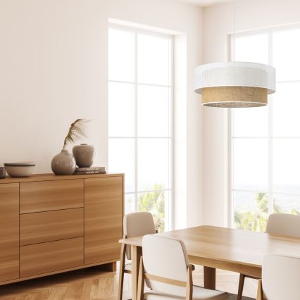 Hanglamp aan kabel BORHO 1xE27/60W/230V Ø 40 cm wit/jute