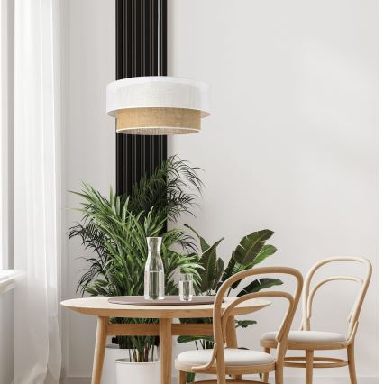 Hanglamp aan kabel BORHO 1xE27/60W/230V Ø 40 cm wit/jute