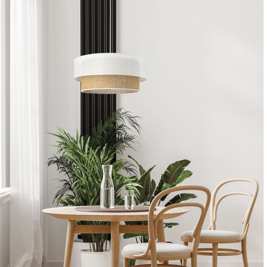 Hanglamp aan kabel BORHO 1xE27/60W/230V Ø 40 cm wit/jute