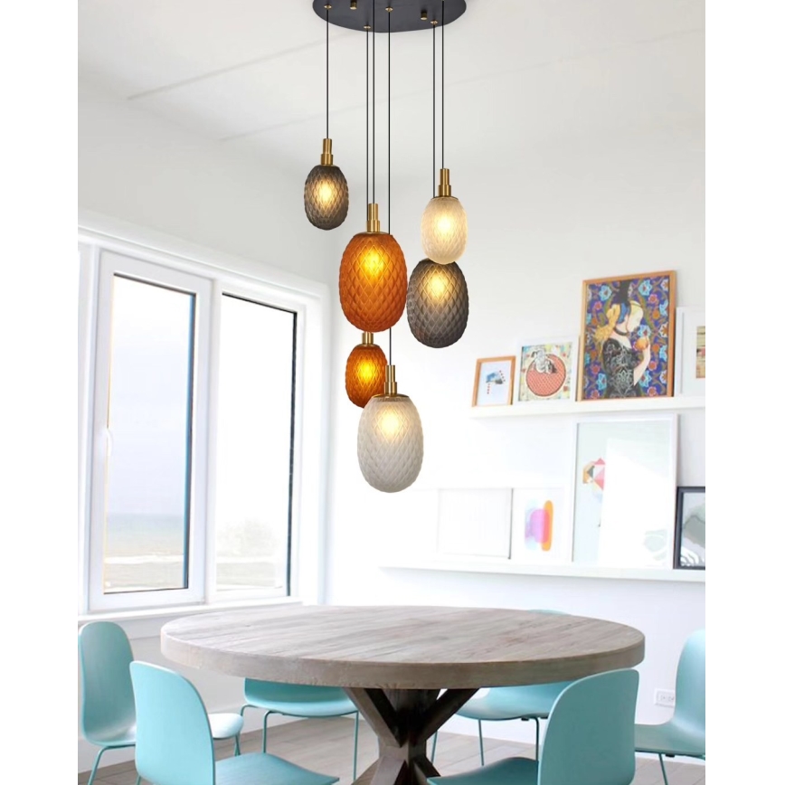 Hanglamp aan kabel CACTUS 6xG9/5W/230V koper/grijs/wit