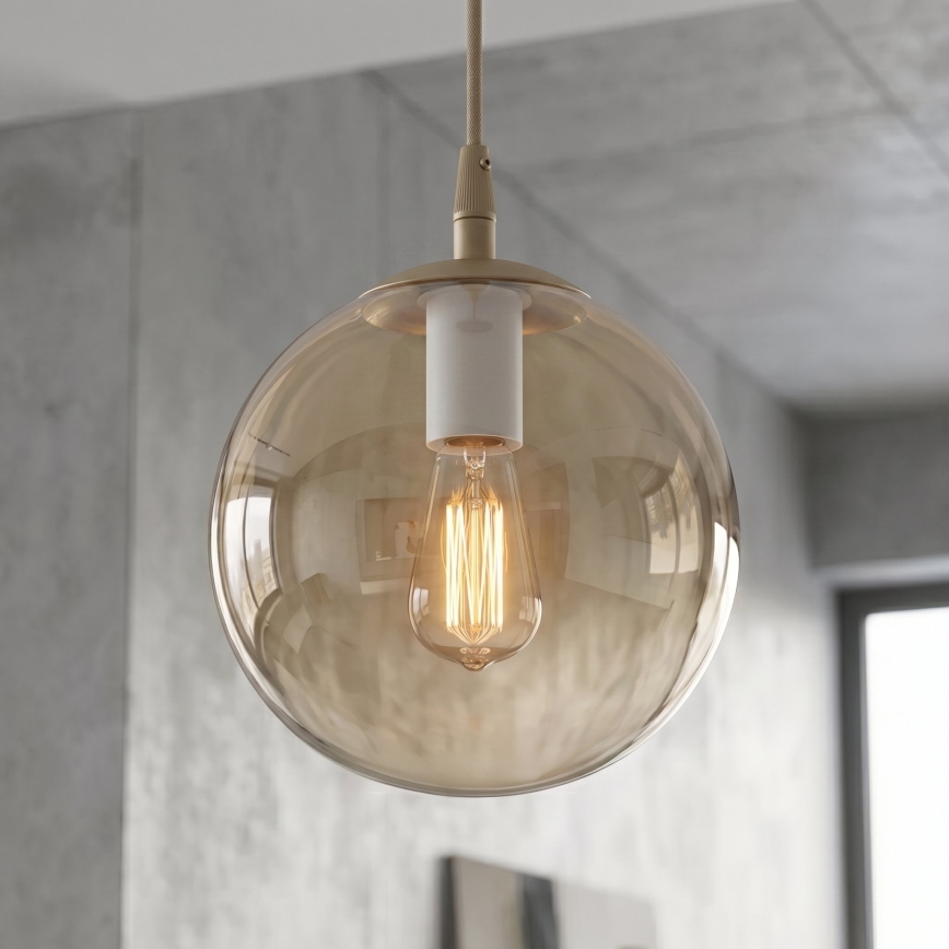 Hanglamp aan kabel COSMO 1xE14/10W/230V Ø 14 cm beige/rookbeige