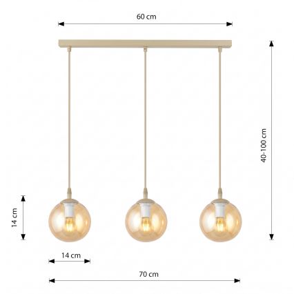 Hanglamp aan kabel COSMO 3xE14/10W/230V beige/gerookt beige