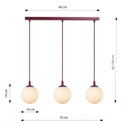 Hanglamp aan kabel COSMO 3xE14/10W/230V rood/wit