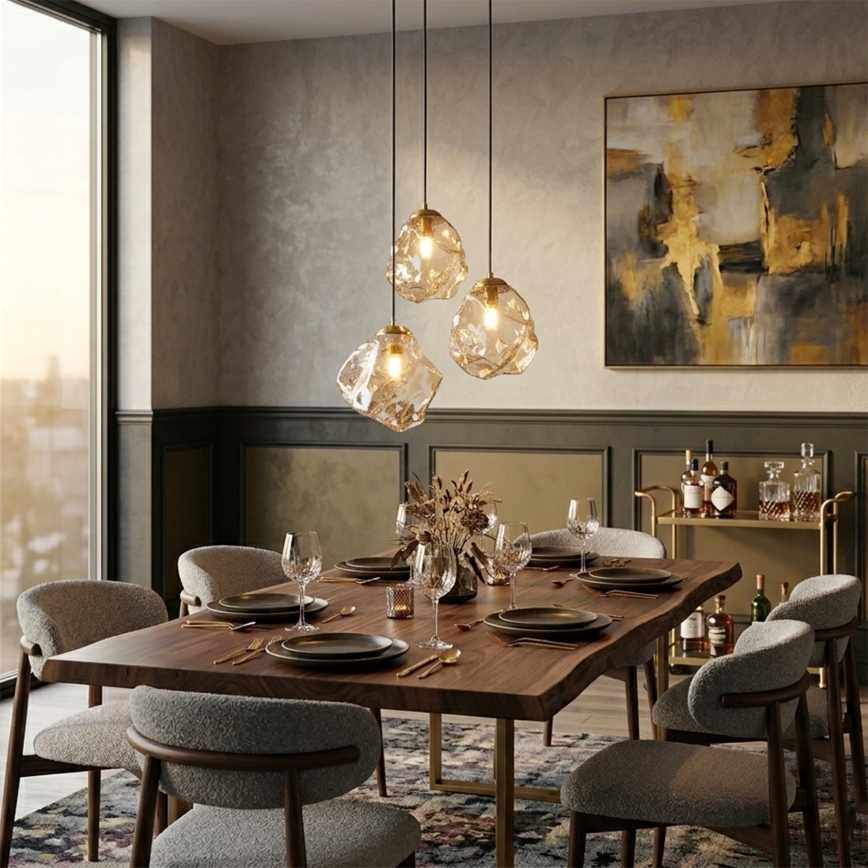 Hanglamp aan kabel CRISTAL 3xE14/15W/230V messing/rookbeige