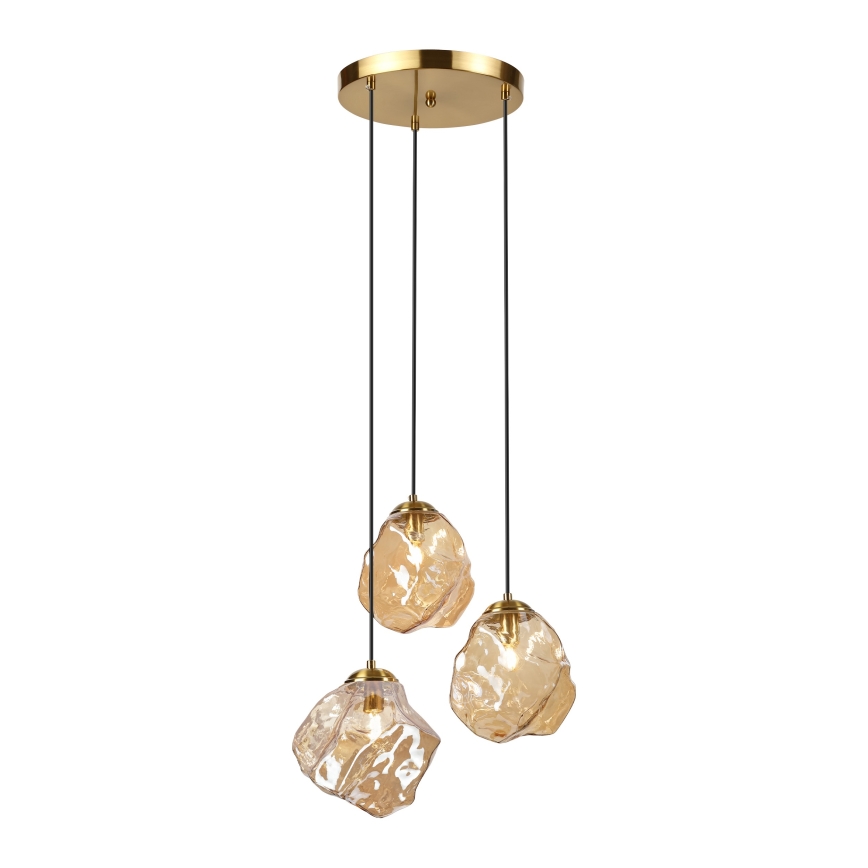 Hanglamp aan kabel CRISTAL 3xE14/15W/230V messing/rookbeige