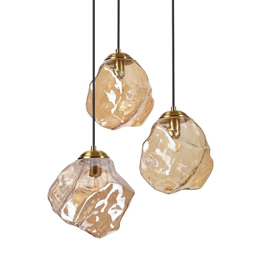 Hanglamp aan kabel CRISTAL 3xE14/15W/230V messing/rookbeige
