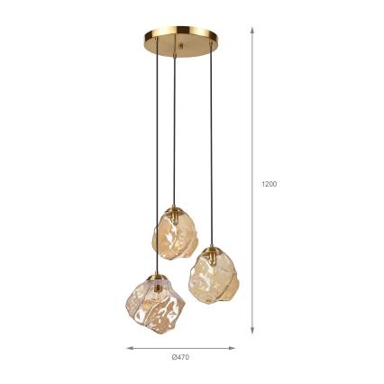 Hanglamp aan kabel CRISTAL 3xE14/15W/230V messing/rookbeige