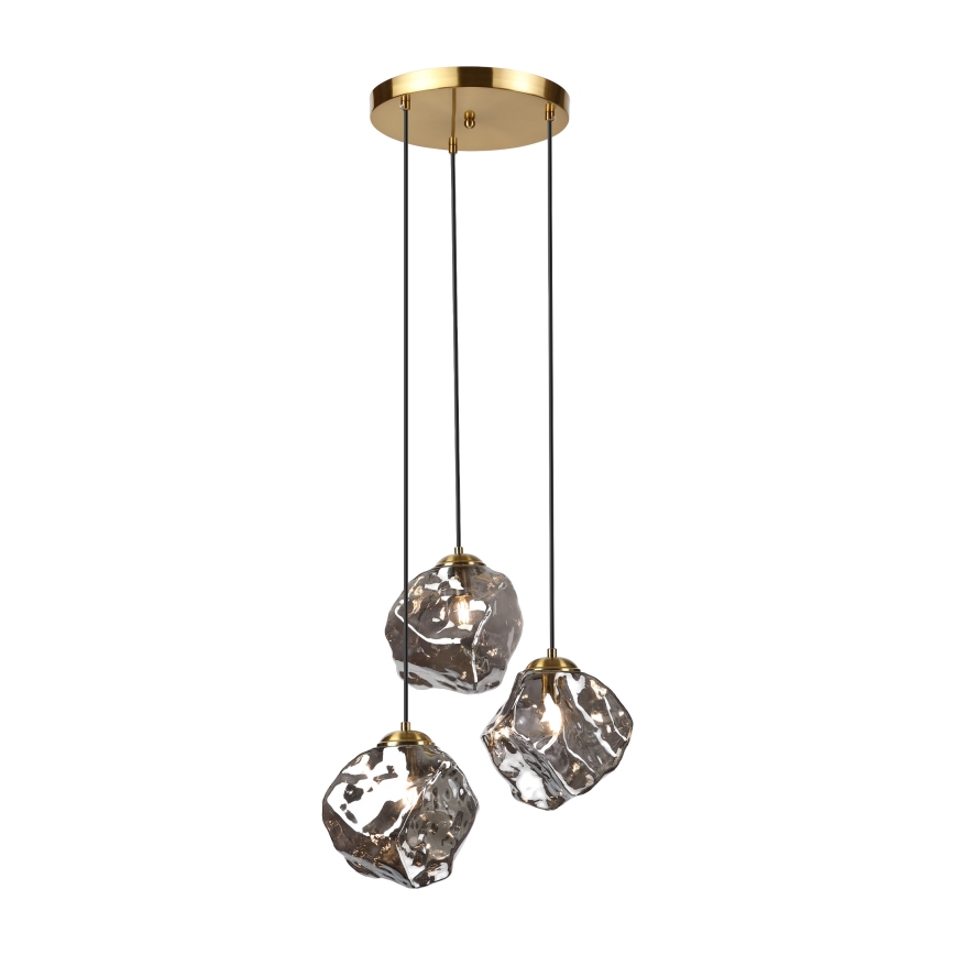 Hanglamp aan kabel CRISTAL 3xE14/15W/230V messing/rookzwart