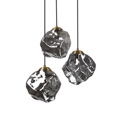 Hanglamp aan kabel CRISTAL 3xE14/15W/230V messing/rookzwart