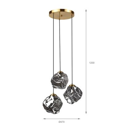 Hanglamp aan kabel CRISTAL 3xE14/15W/230V messing/rookzwart
