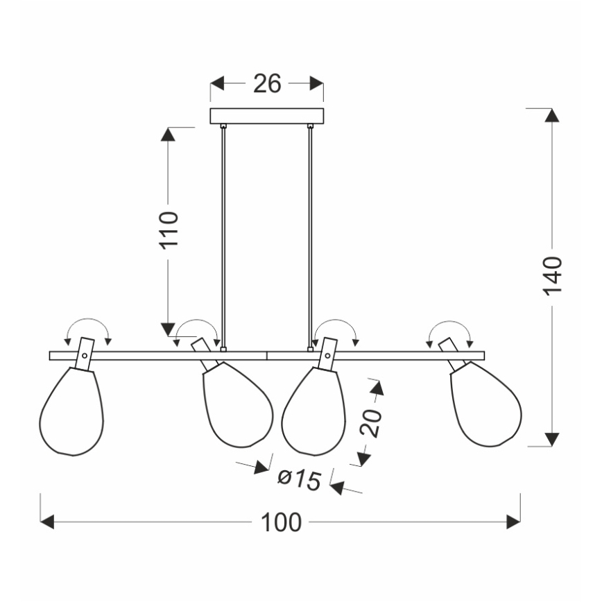 Hanglamp aan kabel DENSO 4xG9/5W/230V zwart-chroom/koper