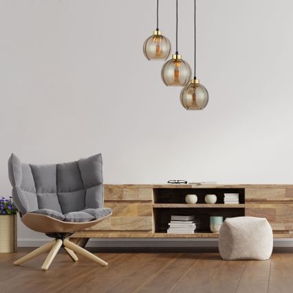 Hanglamp aan kabel DEVI 3xE27/15W/230V zwart/rookbeige