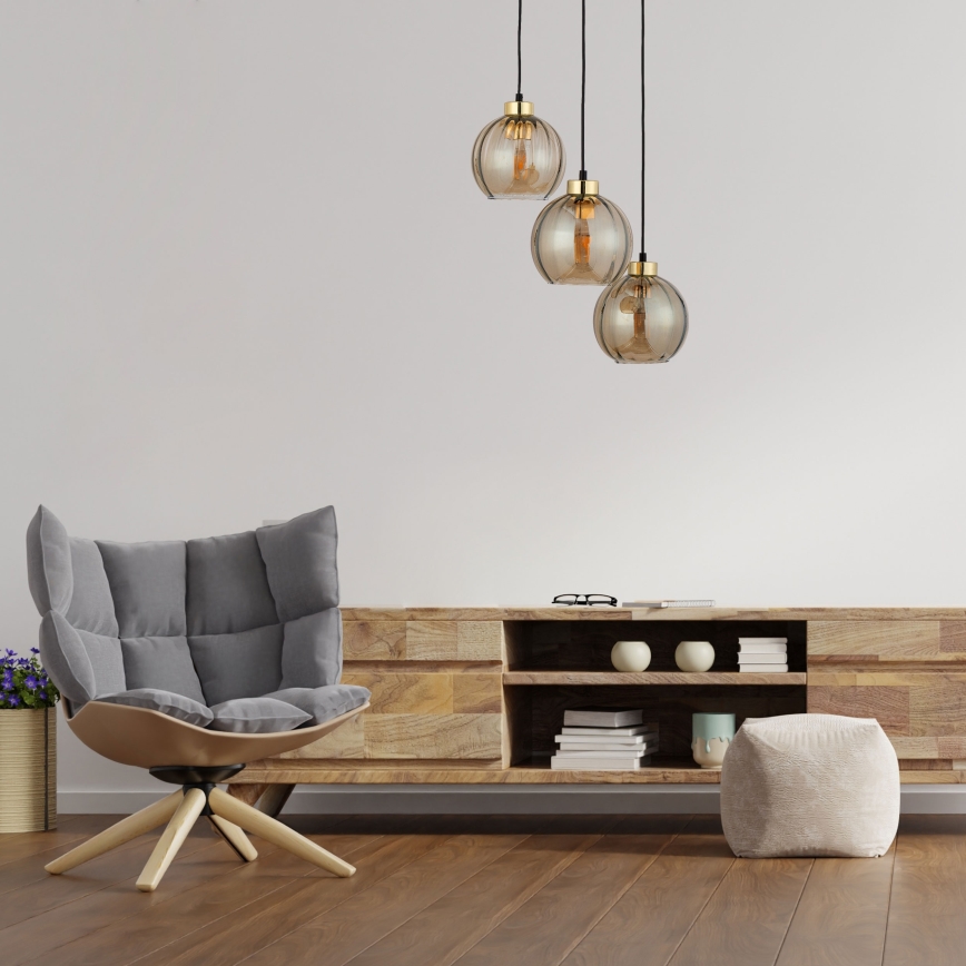 Hanglamp aan kabel DEVI 3xE27/15W/230V zwart/rookbeige