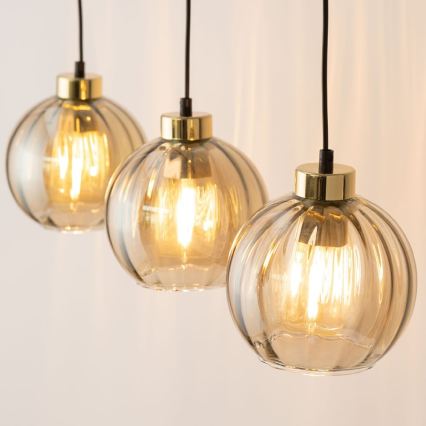Hanglamp aan kabel DEVI 3xE27/15W/230V zwart/rookbeige