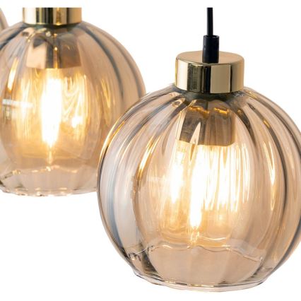 Hanglamp aan kabel DEVI 3xE27/15W/230V zwart/rookbeige