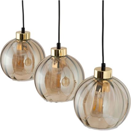 Hanglamp aan kabel DEVI 3xE27/15W/230V zwart/rookbeige