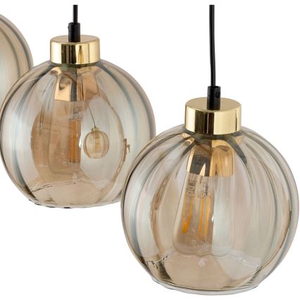 Hanglamp aan kabel DEVI 3xE27/15W/230V zwart/rookbeige
