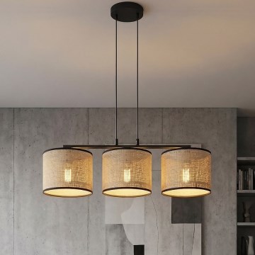 Hanglamp aan kabel ECO 3xE27/15W/230V beige/rotan
