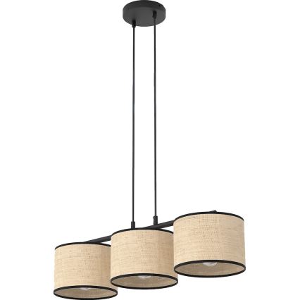 Hanglamp aan kabel ECO 3xE27/15W/230V beige/rotan
