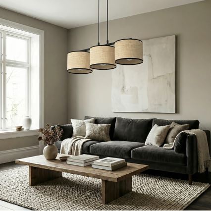 Hanglamp aan kabel ECO 3xE27/15W/230V beige/rotan