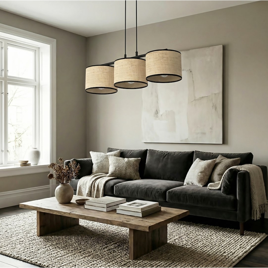 Hanglamp aan kabel ECO 3xE27/15W/230V beige/rotan
