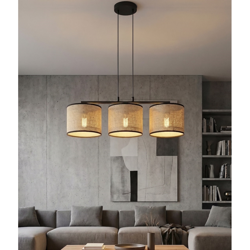 Hanglamp aan kabel ECO 3xE27/15W/230V beige/rotan