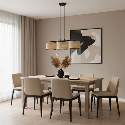 Hanglamp aan kabel ECO 3xE27/15W/230V beige/rotan