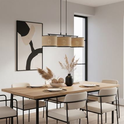 Hanglamp aan kabel ECO 3xE27/15W/230V beige/rotan