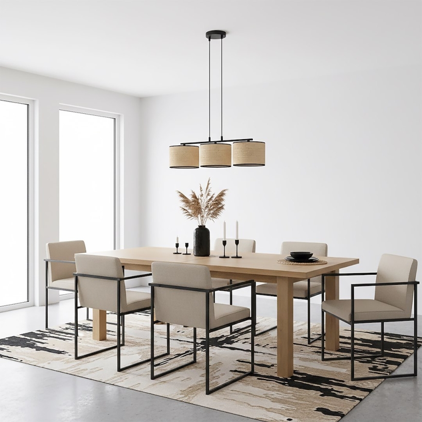 Hanglamp aan kabel ECO 3xE27/15W/230V beige/rotan