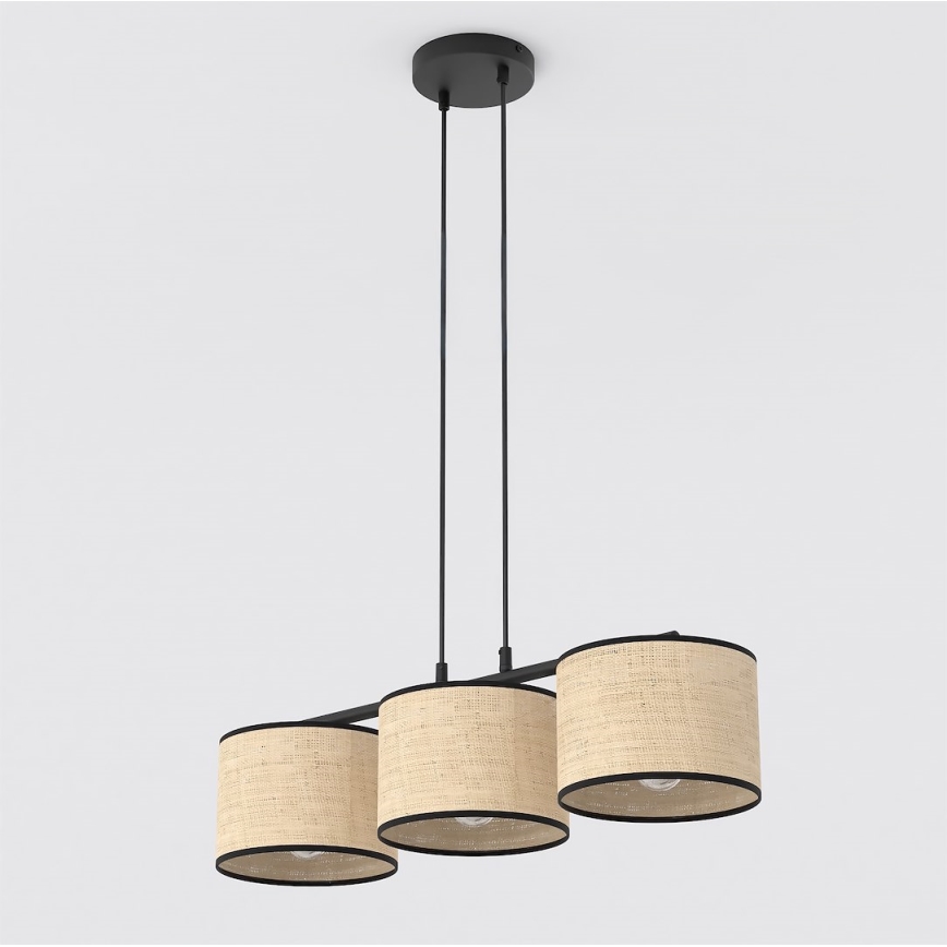 Hanglamp aan kabel ECO 3xE27/15W/230V beige/rotan