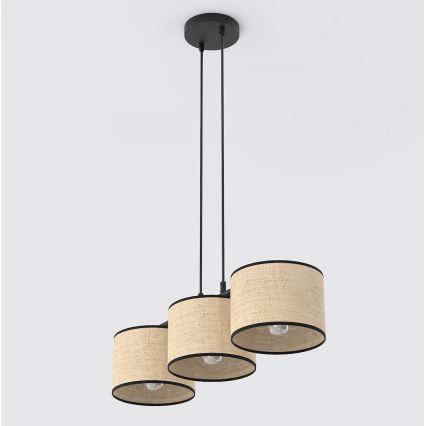 Hanglamp aan kabel ECO 3xE27/15W/230V beige/rotan