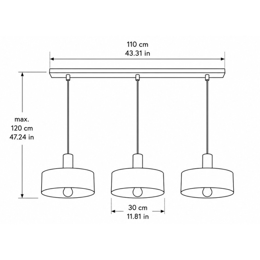Hanglamp aan kabel HAKI 3xE27/60W/230V wijnrood/zwart
